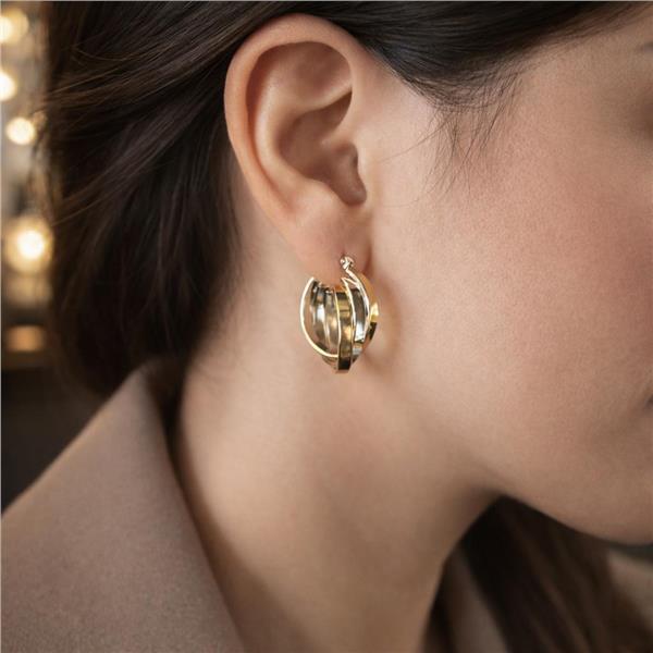 Ann Silver ve Gold Üçlü Çelik Halka Küpe